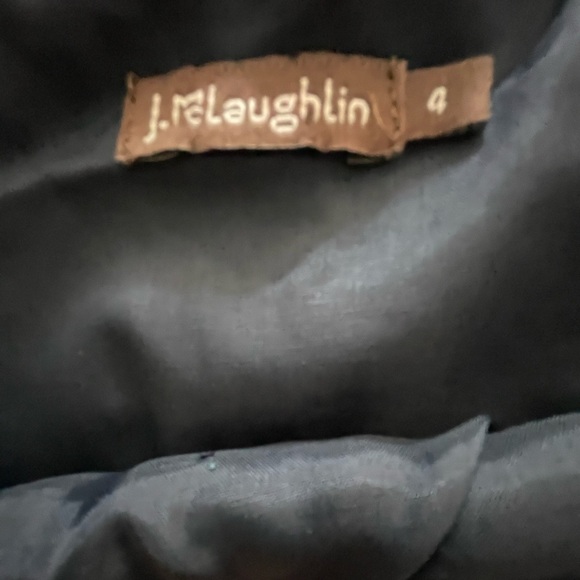 J. McLaughlin 100% Wool Tweed Skirt 4 Green Gold Metallic Navy Office Career - Picture 5 of 7